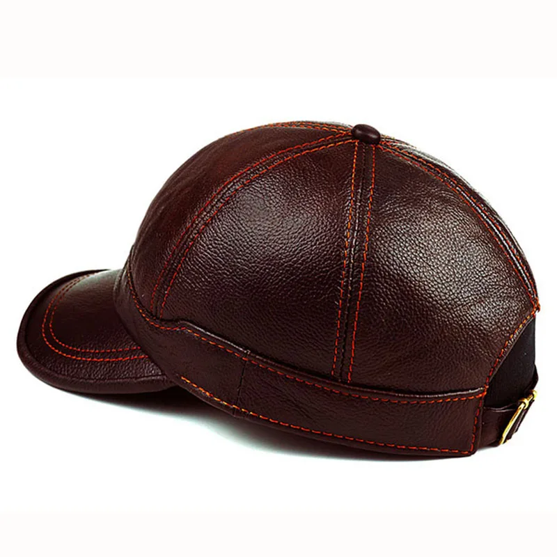 Кепка B64 мужская из натуральной воловьей кожи стильная теплая шапка в армейском