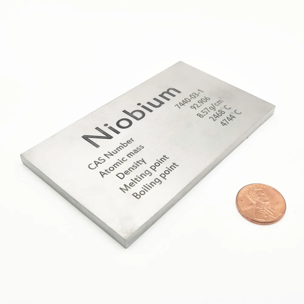 

Niobium Таблица тип элемента пластины 5*60*100 мм весит около 257 г Nb≥ 99.9% коллекция подарок