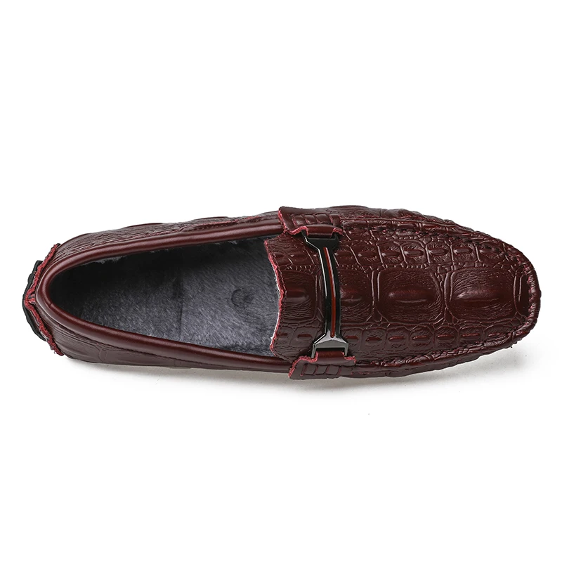 AGSan Winter Men Loafers Leather Moccasins Hombre Plush Warm Driving Shoes Designer Fur Mocasines White Burgundy | Обувь