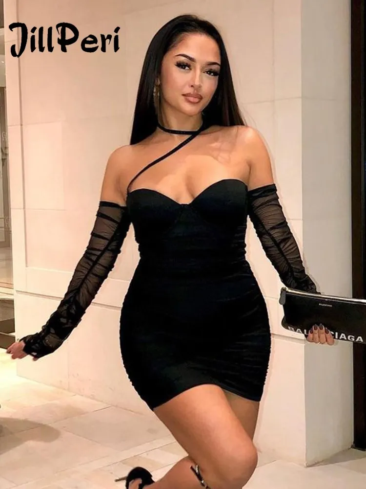 

Новое поступление 2021 г., милое облегающее мини-платье JillPeri с лямкой на шее, мягкая Осенняя Женская одежда, эластичное сексуальное Повседневн...