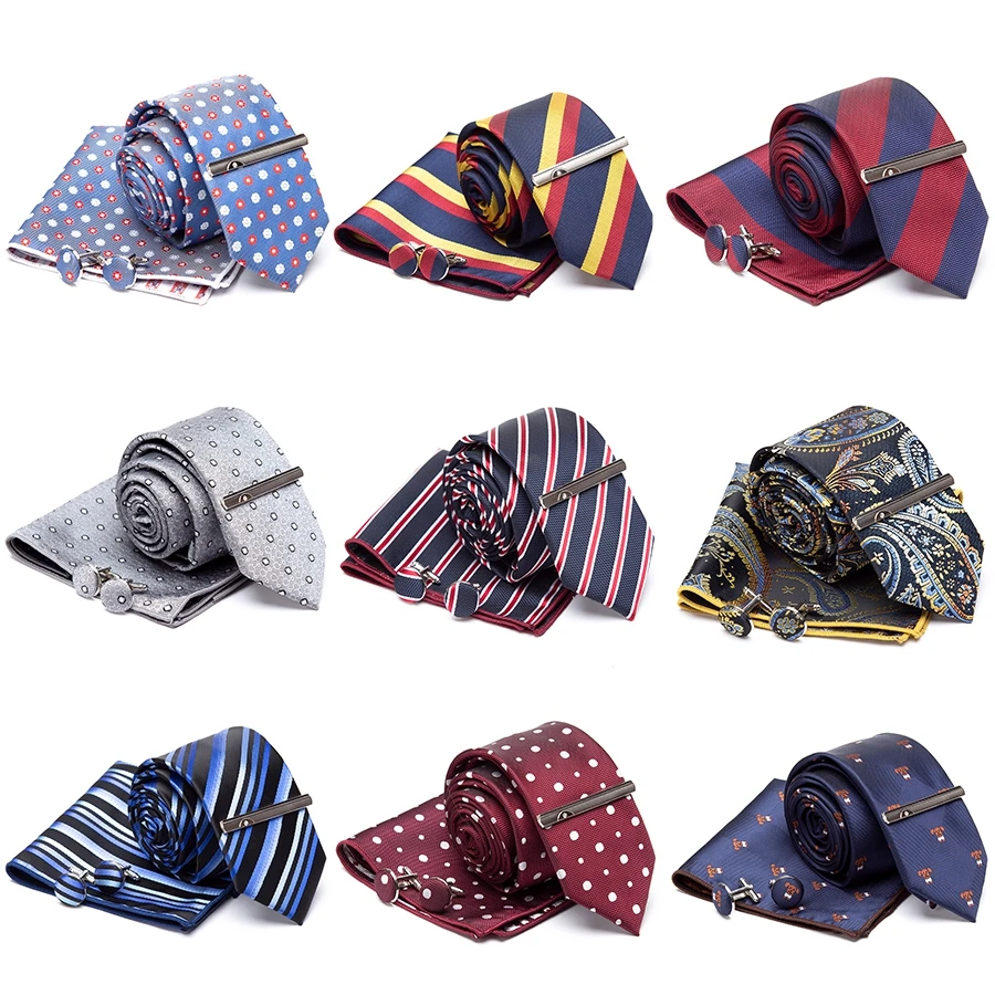 

Men Tie Cravat Cufflinks Set Striped Fashion Jacquard Ties for Men Party Man Classic Business Necktie Gift Wedding Accessories