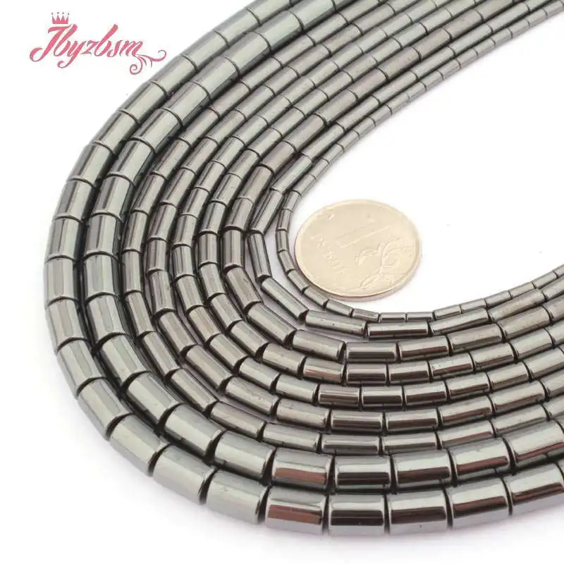Бусины в форме колонны из гематита (без магнита) черные бусины натурального камня