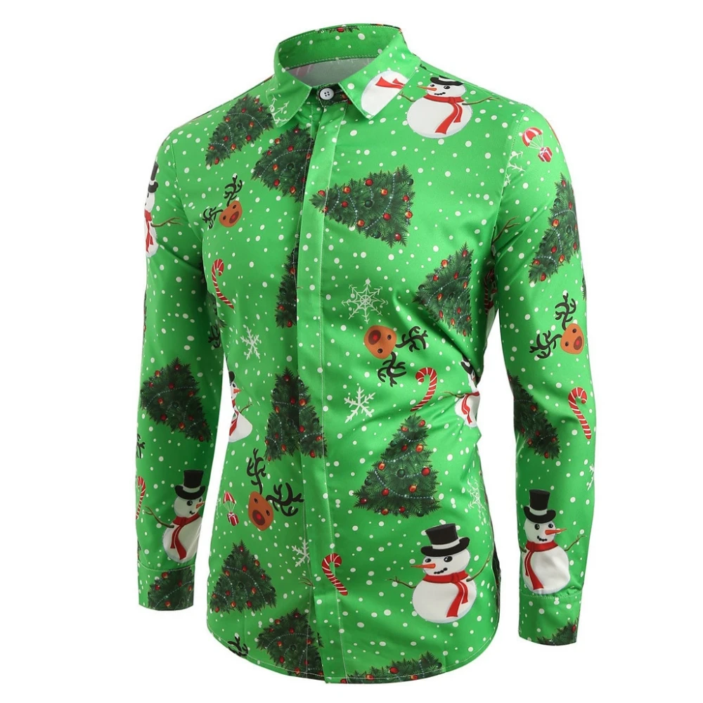 Для мужчин рубашка снежинки Рождественская Печать оленей Повседневное с длинным