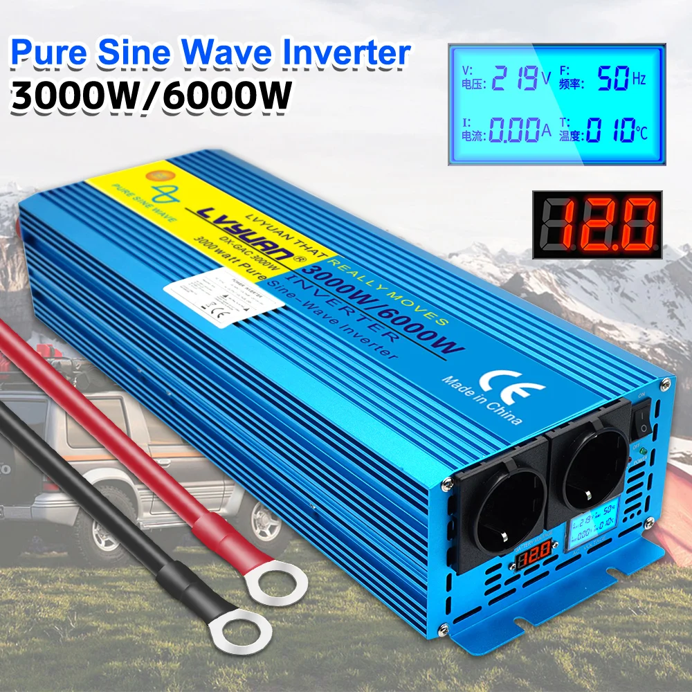 

Pure Sine Wave DC 12V/24V To AC 220V 50Hz 60Hz Digital Display 6000W Peak Converter Supply Solar Power Inverter