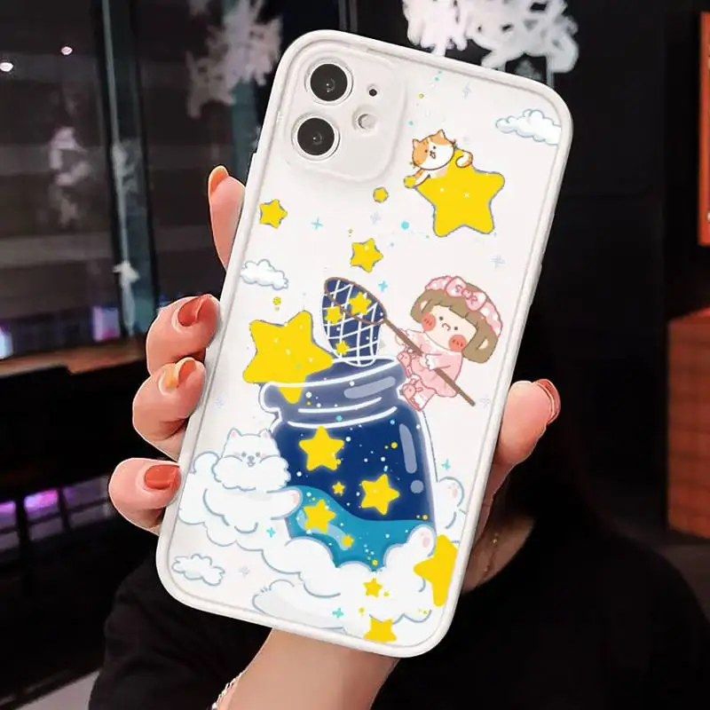 

Cute Cartoon Astronaut Planet Phone Case For iPhone 12 11 Mini Pro XR XS Max 7 8 Plus X Matte transparent White Back Cover