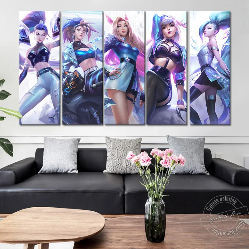 

No Frame LOL Game Poster KDA ALL OUT Canvas Painting League of Legends Akali Ahri Evelyn Kaisa Wall Picture for Living Room Gift