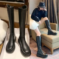 autumn and winter 2021 knight fashion boots korean fashion leather womens boots thick heel medium heel long boots knee thin