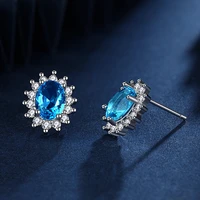 new women earrings 925 silver jewelry oval shape zircon gemstone stud earrings fine accessories for wedding party gift wholesale
