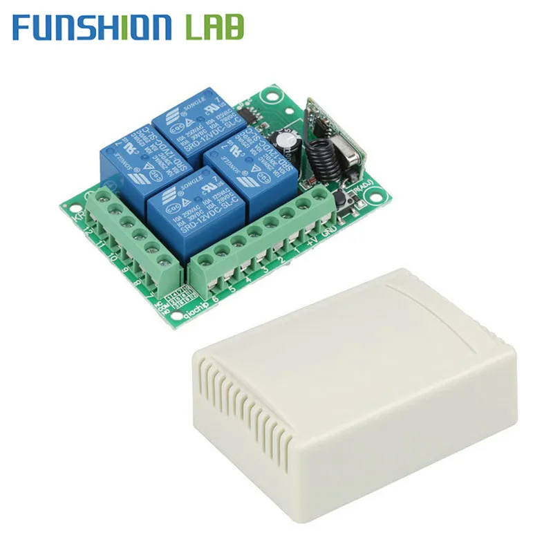FUNSHION 433Mhz Universal Wireless Remote Control Switch DC 12V 4 CH RF Relay Receiver Module For Smart Home Garage Gate 433 Mhz