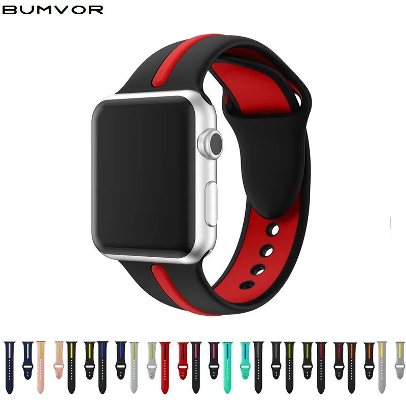 Силиконовый ремешок для apple watch series 5 4 3 2 спортивный iwatch 38 мм/42 мм/40 мм/44 мм цветной