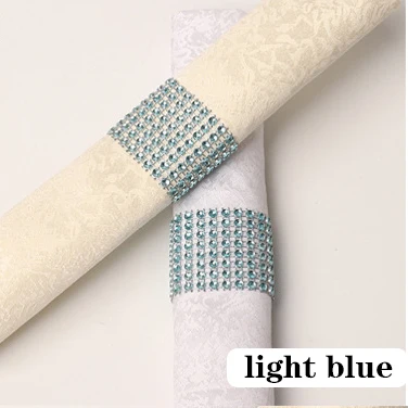 light blue 6 шт., кольца для салфеток, стулья, пряжки, вечерние свадебные украшения, блестящие украшения, банты со стразами, держатель для салфеток ручной работы - Цвет: light blue
