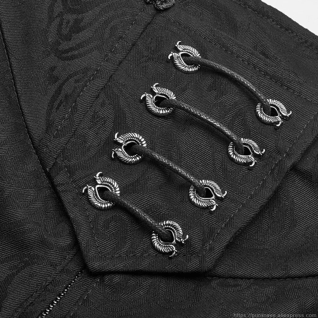 Мужской костюм в стиле панк готический черный с цветочным принтом и