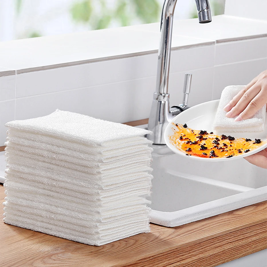 Тряпки из бамбукового волокна сухая и быстросохнущая белая кухонная Мочалка для