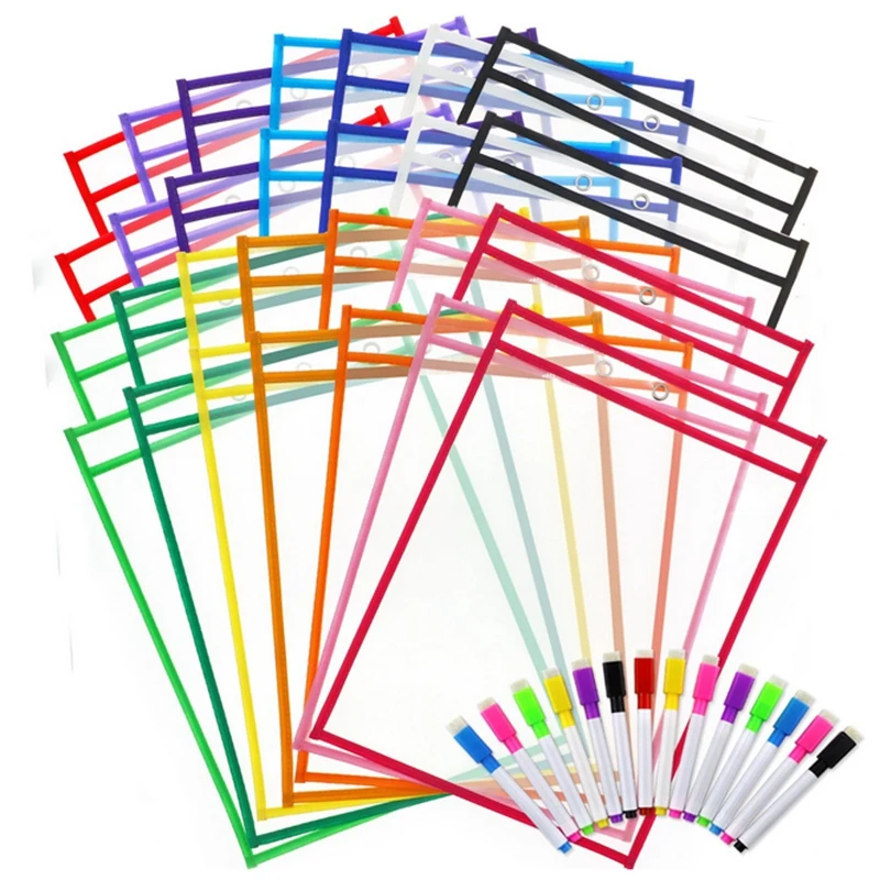 Многоразовые сухие стираемые карманные рукава с держателем маркер разных цветов