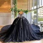 Черное вечернее длинное платье с аппликацией для знаменитостей, с открытыми плечами, торжественное платье для выпускного вечера, женское Пышное Бальное Платье, Robe De Soiree