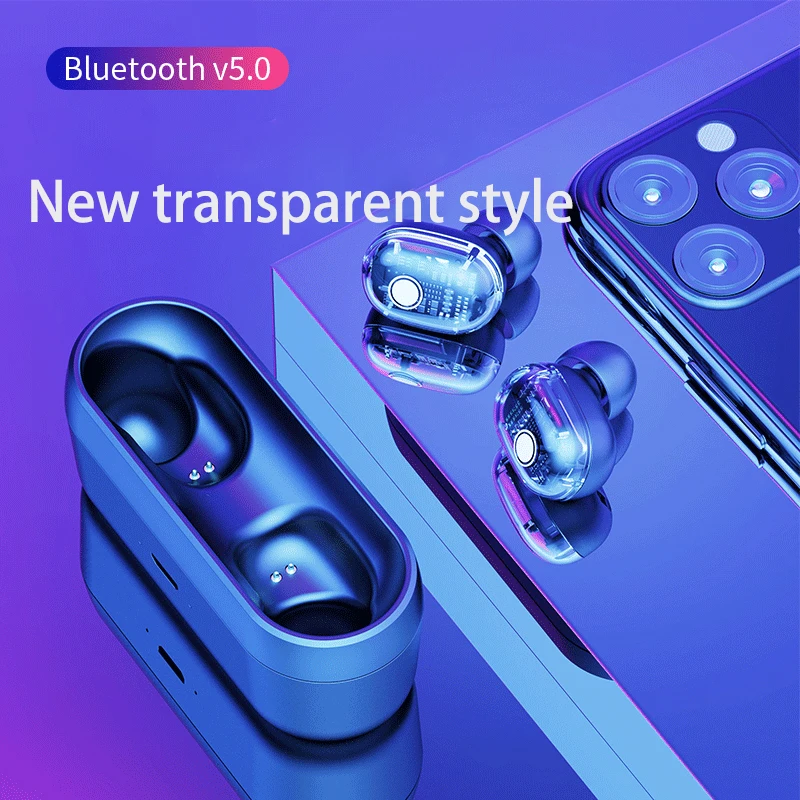 TWS беспроводные Bluetooth наушники V5.0 спортивные бинауральные мини прозрачные