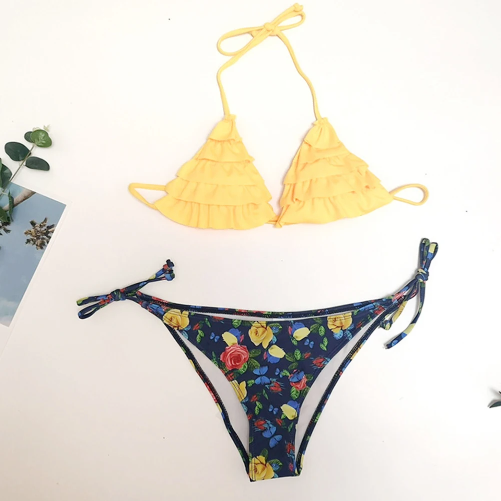 

Women Bikini Set Sexy Backless Swimsuit Beach Padded Bra Low Waist Seaside Printed Bathing Suit Push-up Bandage Swimwear Summer