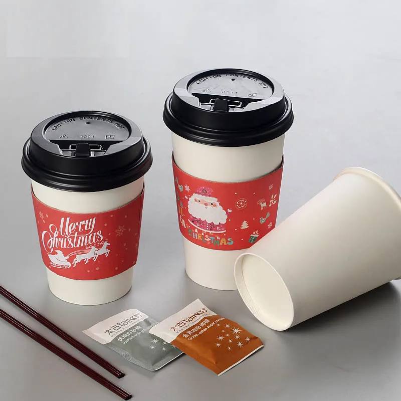 200 pcs Disposable Cup sleeve disposable cups merry Christmas Double-deck paper coffee tea juice Anti-hot Customized | Дом и сад