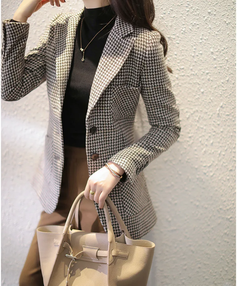 

New spring British style thousand bird check wool suit for women 2021