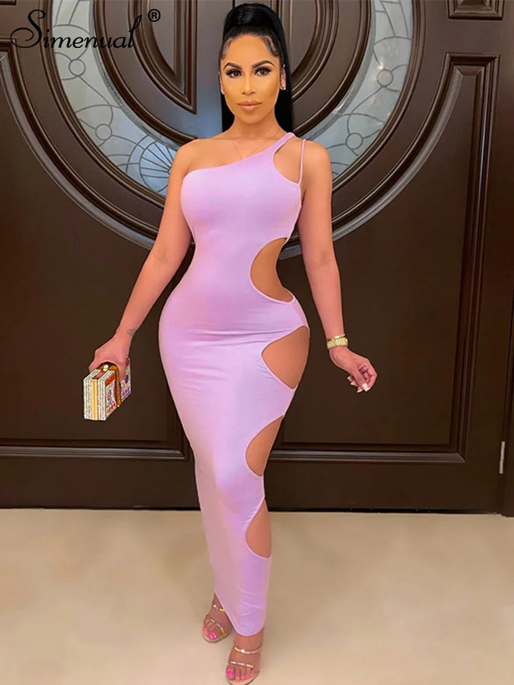 

Simenual Sexy Lettering Side Cutout Long Dress Solid Elegant Woman Ceremony One Piece Sloping Of Shoulder Outfits Summer 2022
