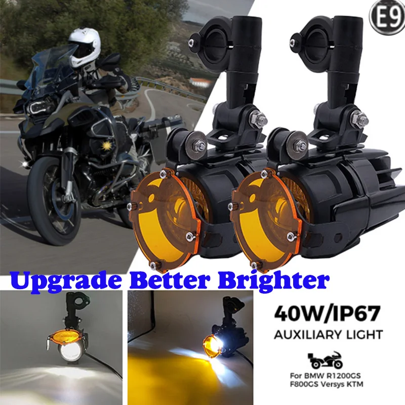 E9 Mark 40W LED Auxiliary Fog Light Assemblies Safety Driving Lamp Motorcycle for BMW R1200GS F800GS ADV F700GS F650GS K1600