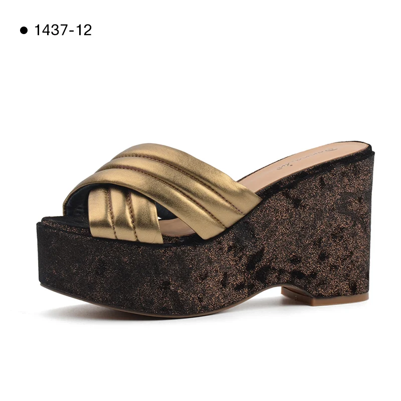 Bronze Donna-in/распродажа; Шлепанцы из натуральной кожи; женская летняя обувь; Уличная обувь на плоской подошве; женская обувь на платформе; пляжные вьетнамки; сандалии - Цвет: Bronze