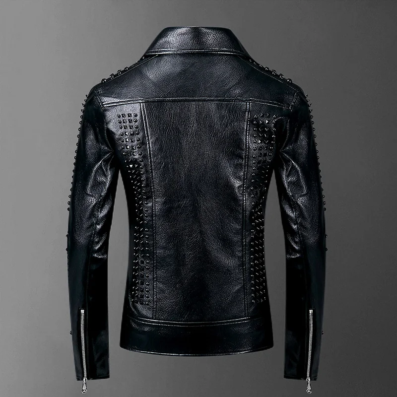 Мужская кожаная куртка в стиле панк рок мотоциклетная приталенная из