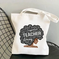 shopper supplies afro teacher printed tote bag women harajuku shopper funny handbag girl shoulder shopping lady gift canvas bag