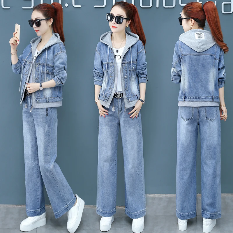 

Осень Для женщин комплект из 2 частей: топ и шорты, джинсовые Верхняя одежда из двух частей джинсы женские брюки с широкими штанинами, компле...