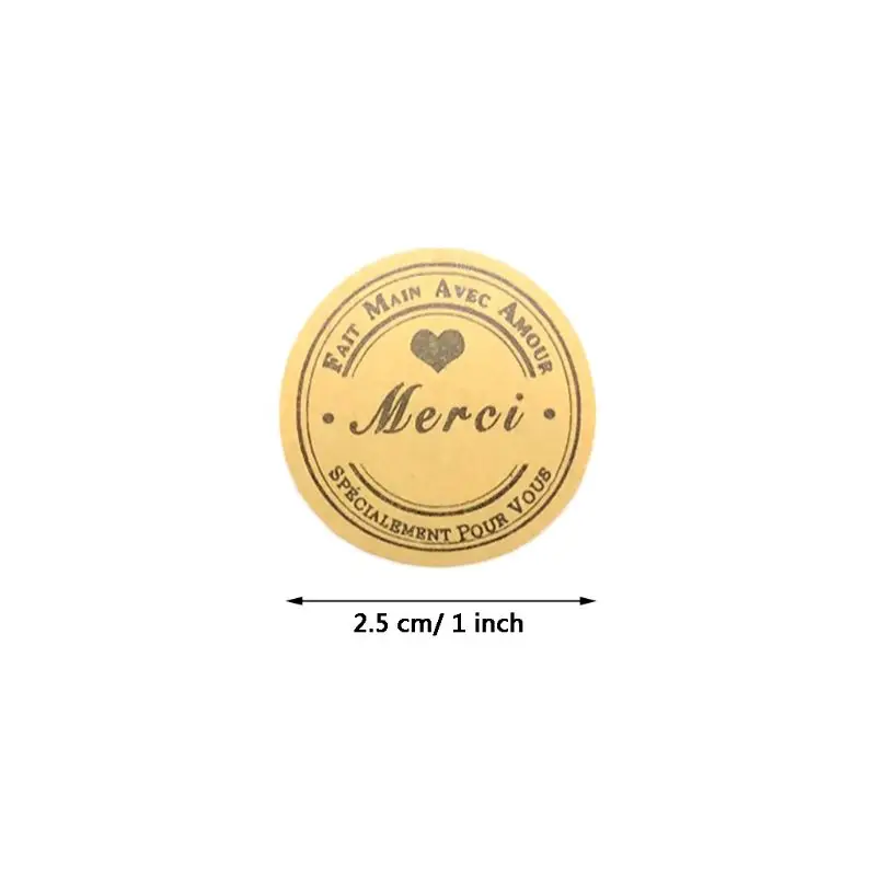 

500pcs Kraft Merci French Thank You labels Stickers Handmade Package Envelope Seal Label Scrapbooking Stationery Sticker