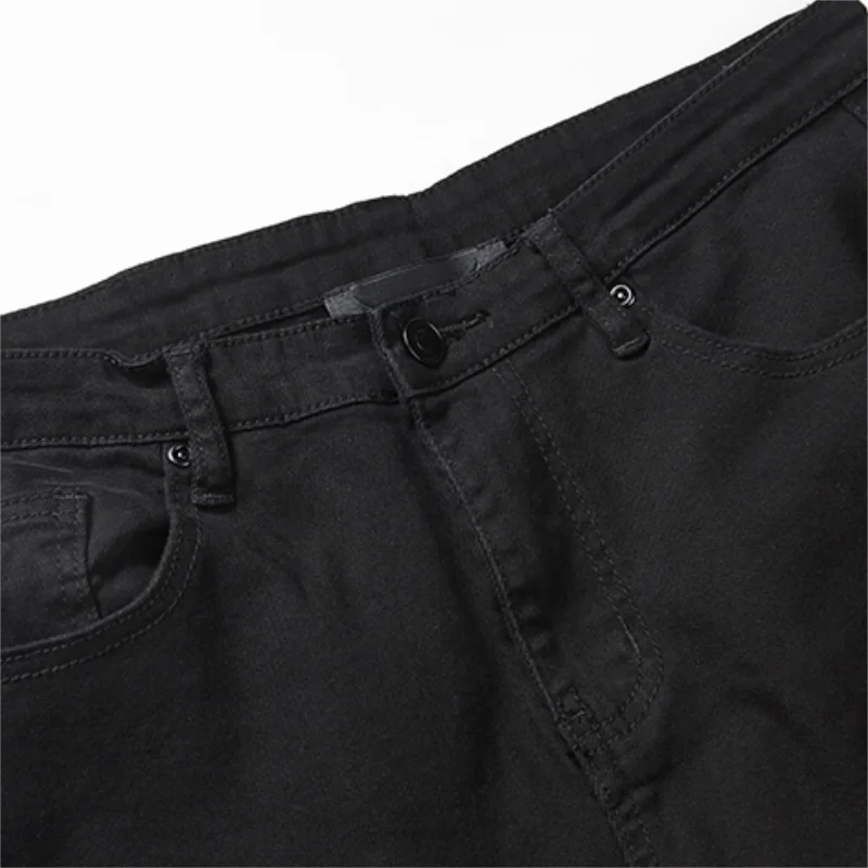 Ripped tight pants jeans stretch pants high street style slim personality solid color pencil pants man