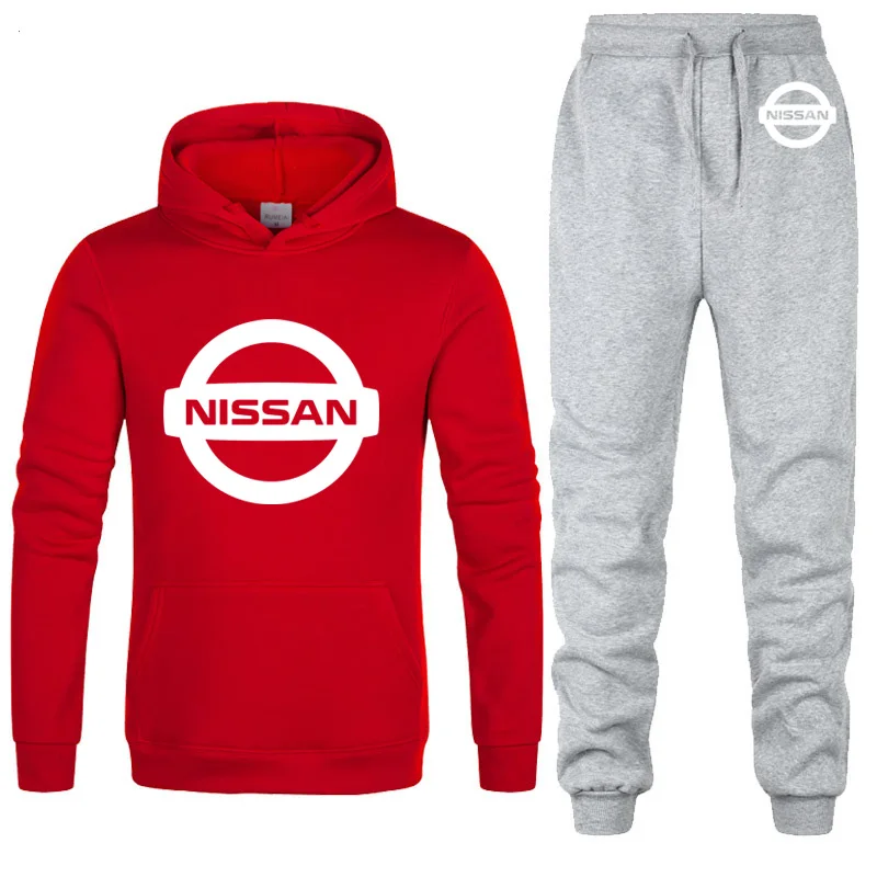 Толстовка с капюшоном для мужчин, толстовка унисекс с логотипом автомобиля Nissan, модная мужская толстовка с капюшоном в стиле хип-хоп harajuku, повседневные флисовые толстовки, штаны, костюм из 2 предметов