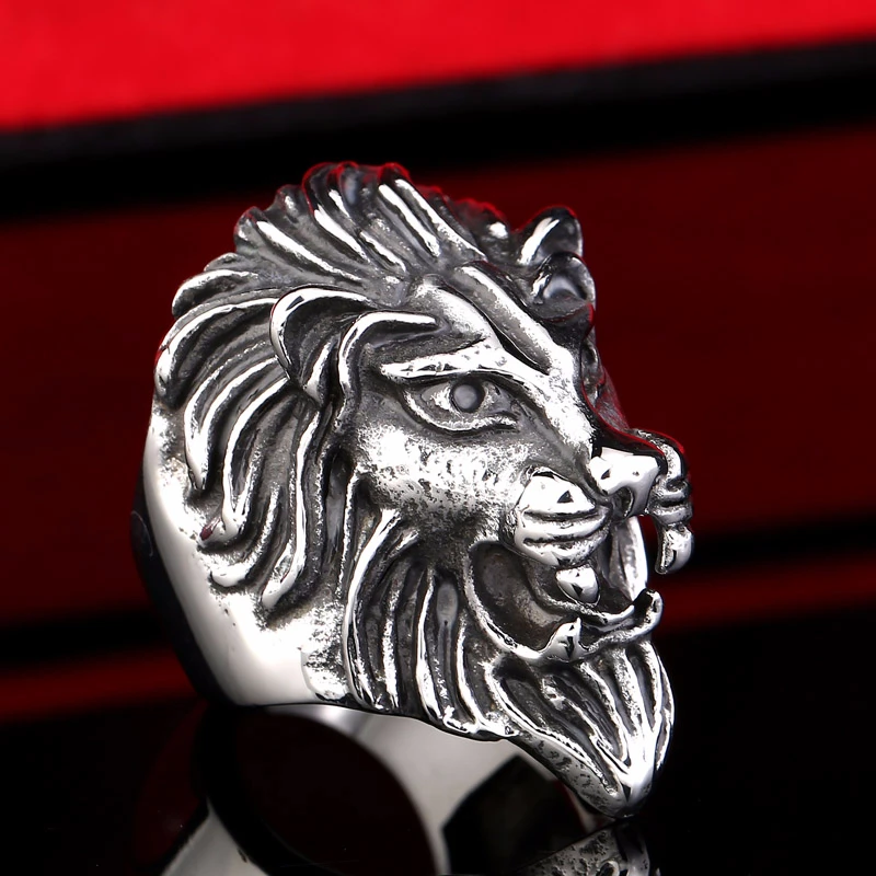 Lots Men's Fashion Stainless Steel Jewelry Cool Animal Lion Head Ring Punk Personality BR8 234 US Size|lion head ring|ring punkfashion rings |