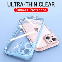 shockproof armor clear thin case for iphone 11 12 13 pro max mini xs x xr luxury silicone bumper transparent soft pc cover capa