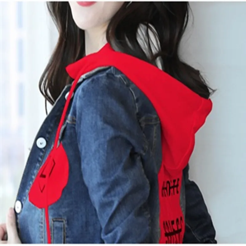

New Spring Autumn Plus Size Slim Women Coat Fashion Casual Loose Patchwork Hooded Jeans Jacket For Women Larger Denim Outerwear