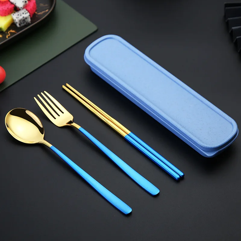 

2/3pcs Spoon Fork Chopsticks Set with Storage Box Stainless Steel Coffee Snacks Fruit Dessert Fork Spoon Kitchen Teaspoon Set