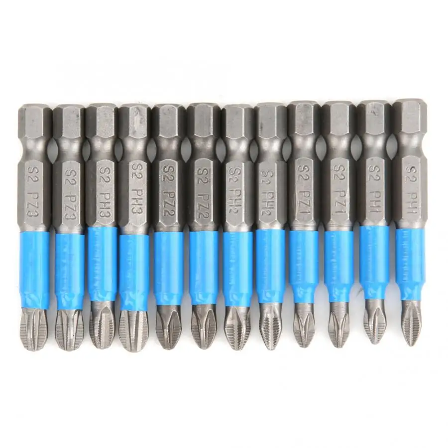 12Pcs/set 50mm Non-Slip Magnetic Screwdriver Bits 1/4 Inch Hex Shank Alloy Steel Drill | Инструменты