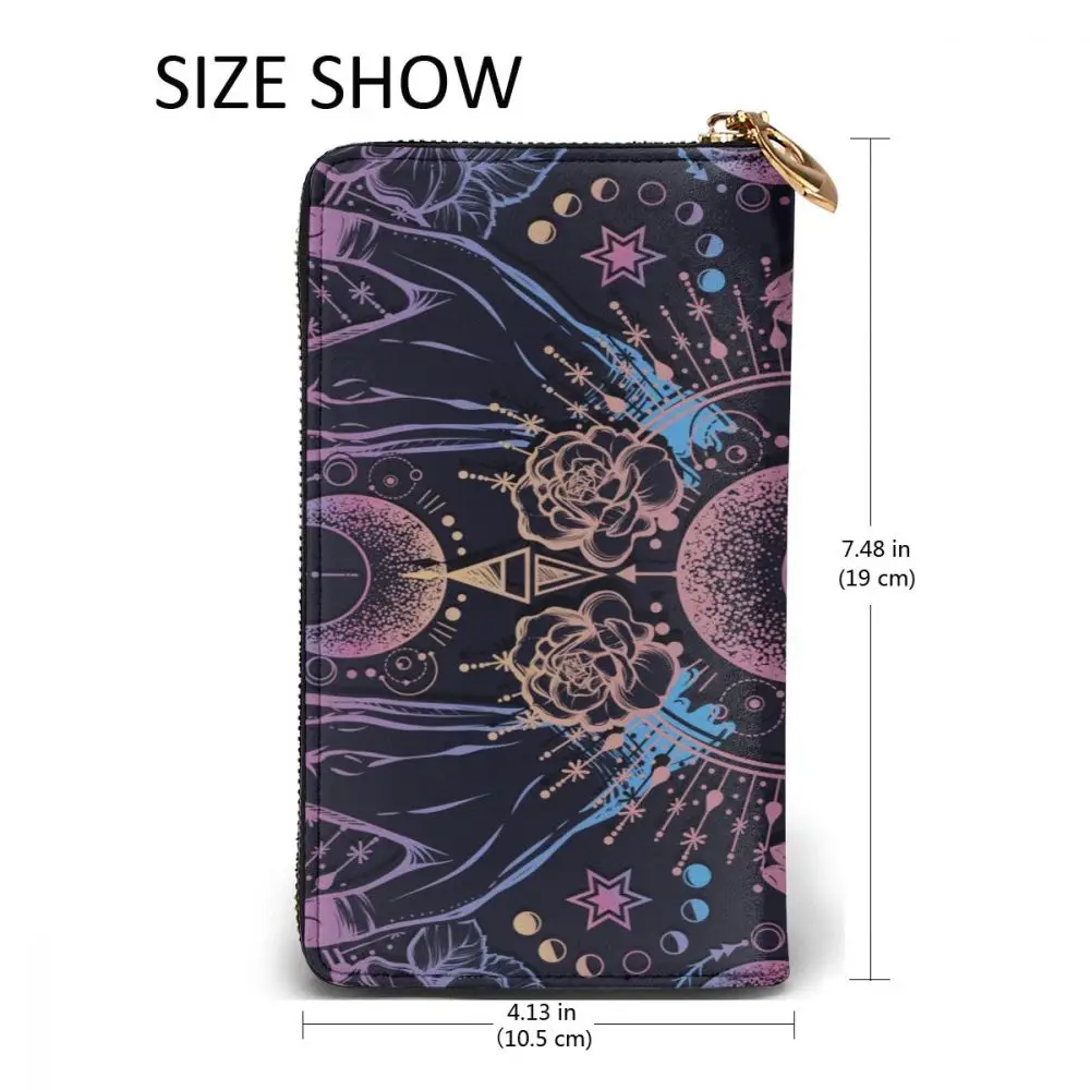 

Leather Wallet Magical Astrology Alchemy Spirituality And Occultism Long Zipper Wallet Clutch Bag Purse for Woman Man Girls Boys