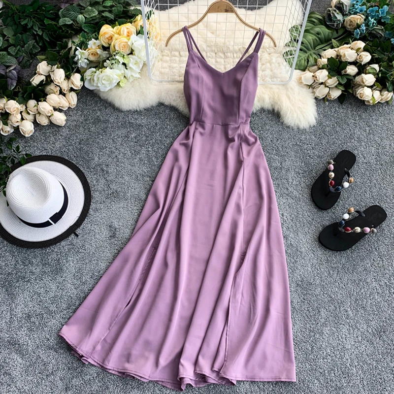 Женские сексуальные платья на бретельках с v-образным вырезом летнее приталенное