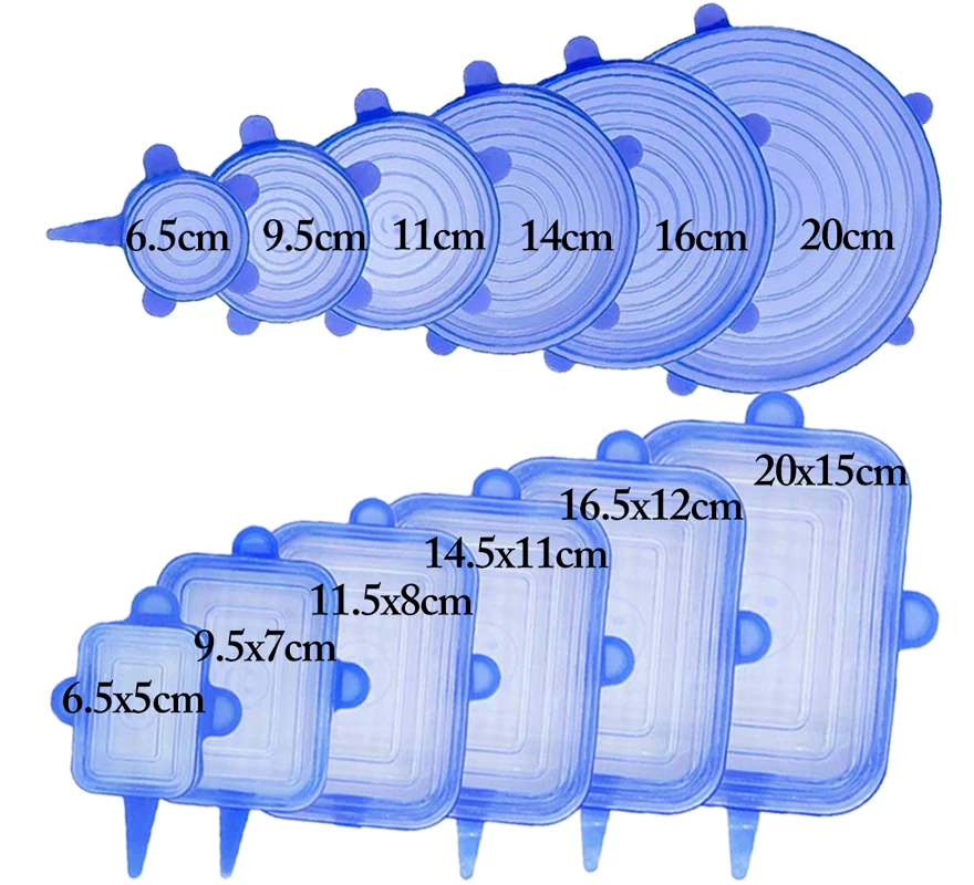 

6pcs Rectangle Reusable Silicone Food Cover Stretch Adjustable Bowl Lids Universal Kitchen Wrap Seal Fresh Keeping Silicone Caps