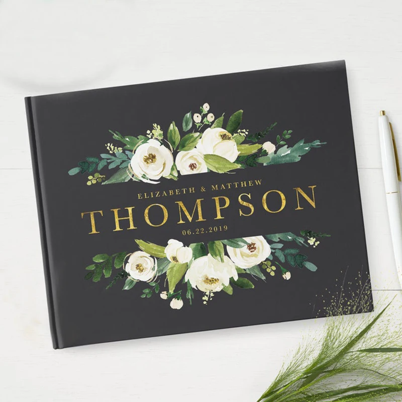 

Foiled Gold Silver Letters Wedding Guest Book Alternative,Personalized Guest Book,Greenery Wedding Guestbook Gift for Couple