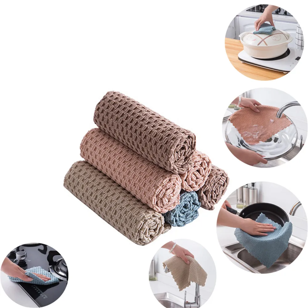 

1pcs Flannel Kitchen Non-stick Rags Household Cleaning Table And Dish Cloth Housework Cleaning Absorbent Towels Home Towels