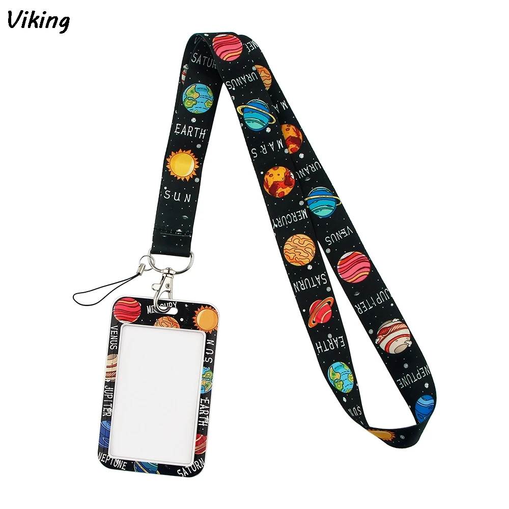 

20pcs/lot G1727 Cartoon Planet Lanyard Keychain keys Badge ID Mobile Phone Rope Kids Gifts Lanyard With Card Holder Cover