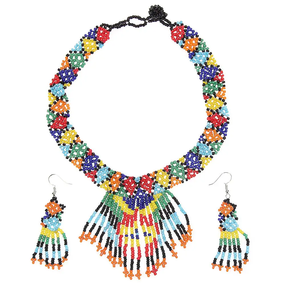 Ожерелье и серьги с бусинами в богемном этническом стиле | Украшения аксессуары