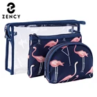 Набор женских косметичек Zency с принтом фламинго, водонепроницаемые Прозрачные сумочки из ПВХ, дорожные розовые мешки для косметики из трех предметов