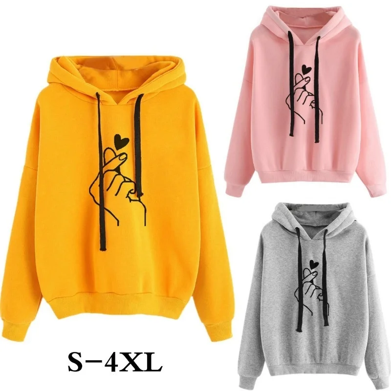 

Женские толстовки с капюшоном, с рисунком в виде сердец, уличные пуловеры с длинным рукавом, свитер с графикой