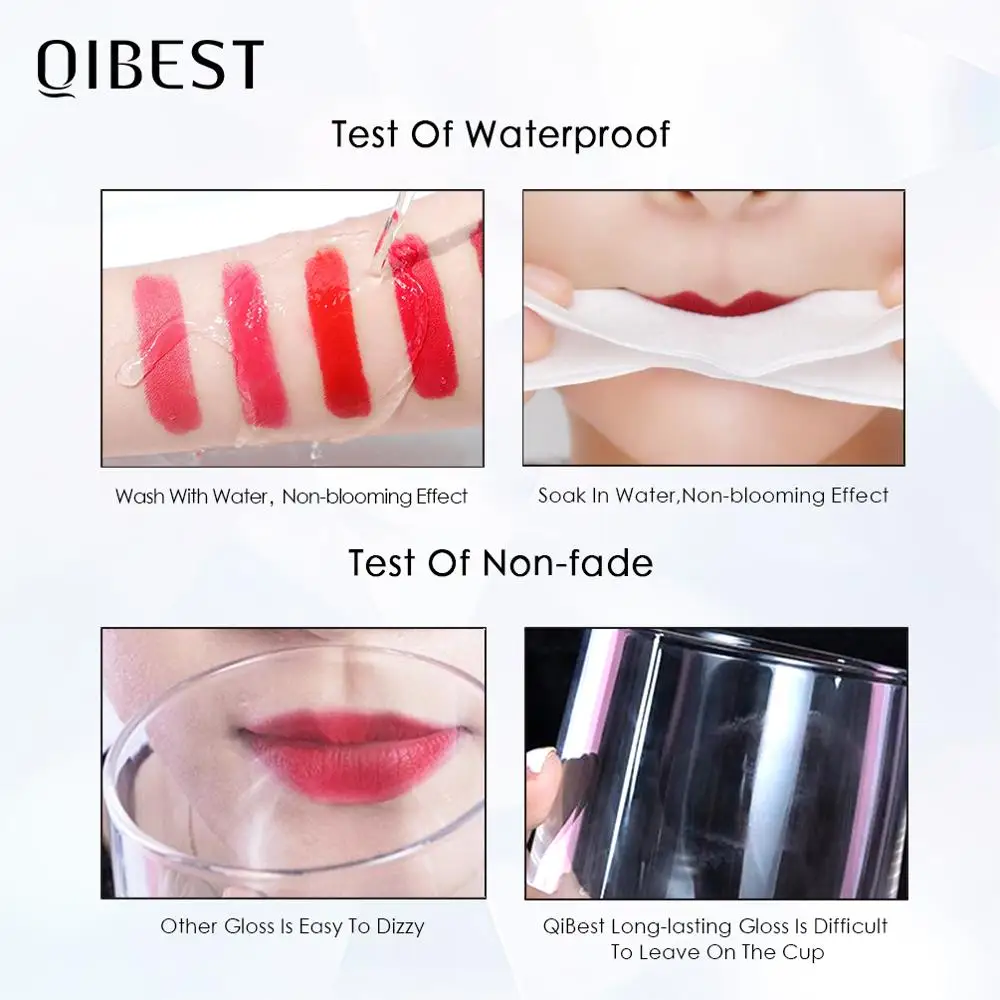 QIBEST Hot Lips Makeup Nude Matte Liquid Lipstick Waterproof Long Lasting Velvet Sexy Red Black Lip Gloss Lint Tube Cosmetics images - 6