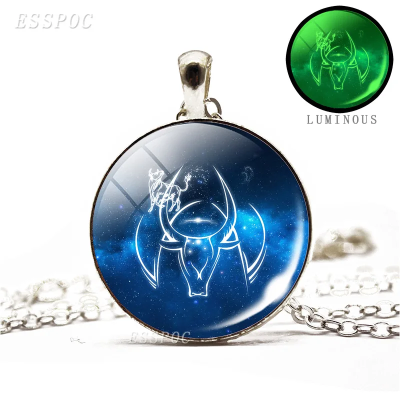 Светящееся в темноте ожерелье 12 дюймов стеклянный кабошон Овен либра таусс рак