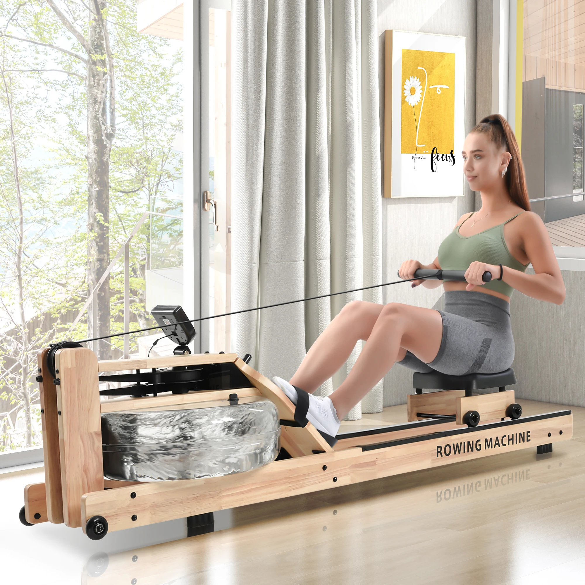 

Water Resistance Oak Rowing Machine, Bluetooth Monitor,Workout for Home Gym