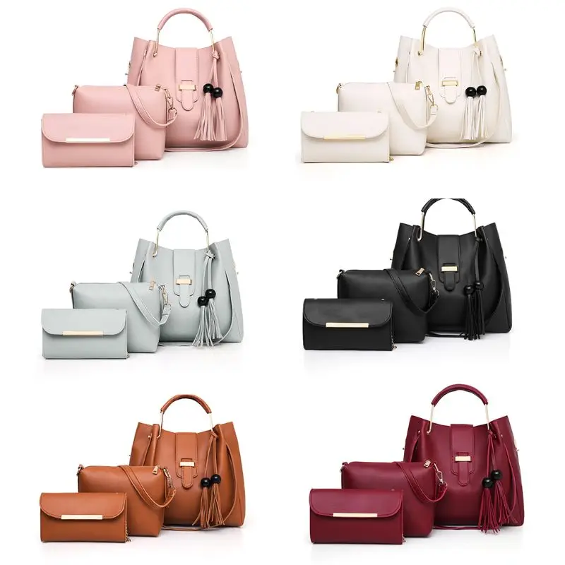 

3Pcs/Set PU Leather Tassel Handbag Crossbody Shoulder Bag Clutch Purse Set for Women Ladies Travel Beach Use Supplies 50LD